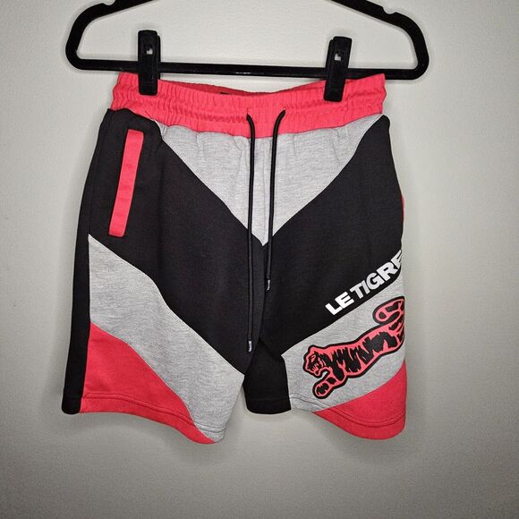 Le Tigre Sweat Shorts Mens Size S Red Black Spellout Drawstring Pull On Tiger - Picture 1 of 6